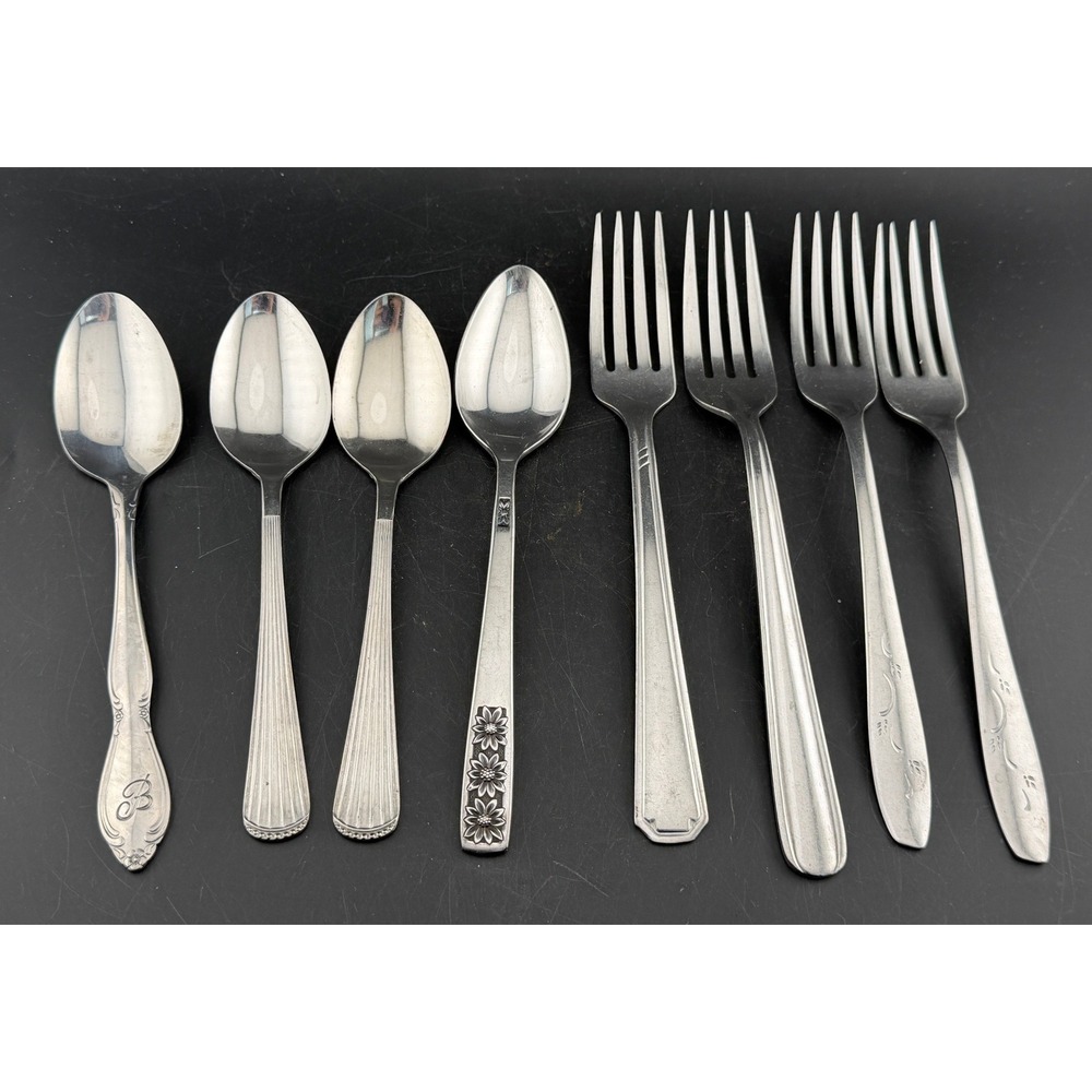 Mixed Vintage Stainless Steel Flatware 8pc: Wm Rogers Silco Majesco Forks Spoons